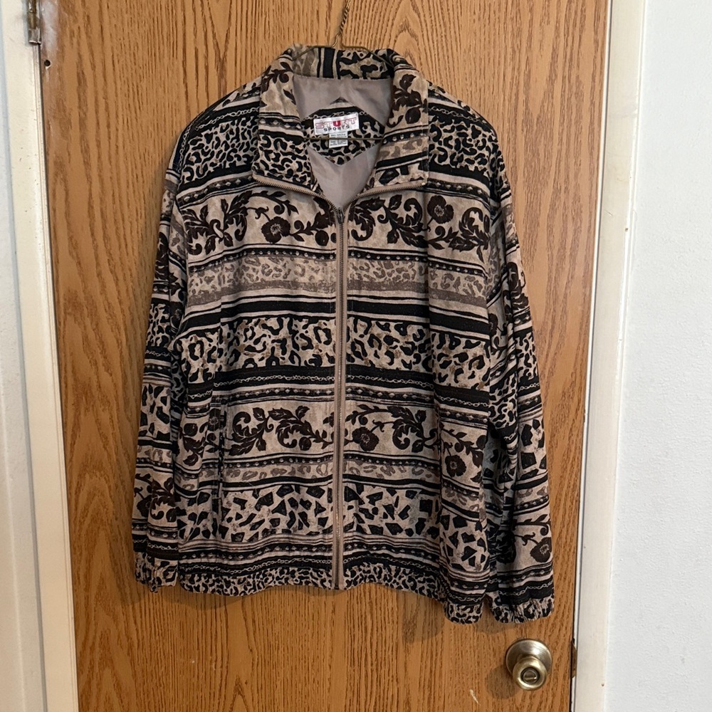 Vintage 90s Stunt Sports Silk Floral Animal Print Pattern Zip-Up Bomber Jacket L